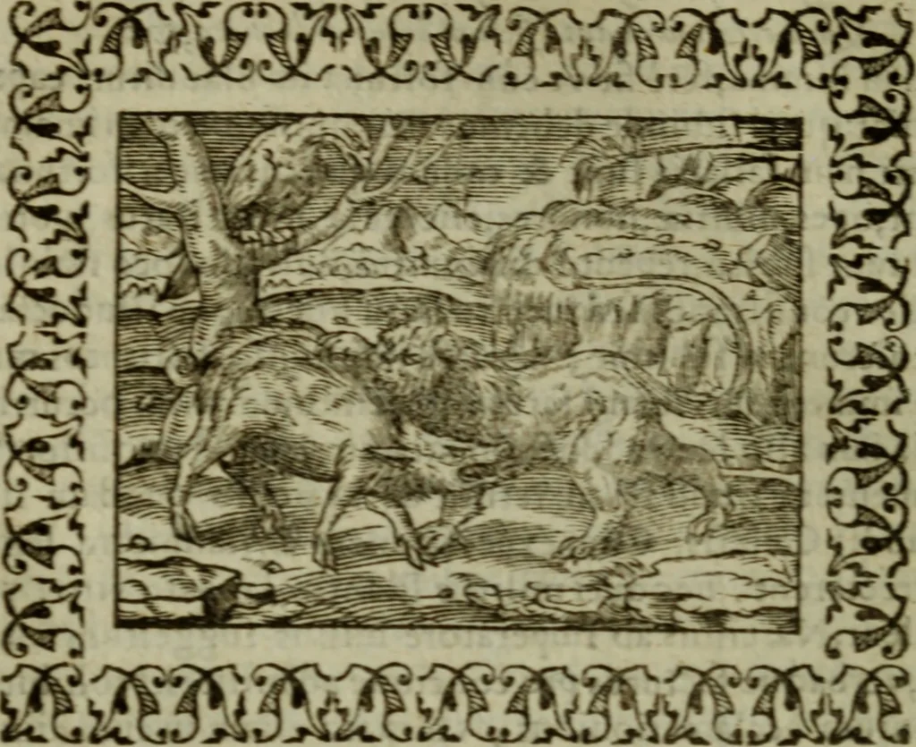 An illustration from Omnia Andreae Alciati v.c. emblemata : cum commentariis, quibus emblematum omnium aperta origine, mens authoris explicatur, & obscura omnia dubiaque illustrantur, 1583, leaf 439