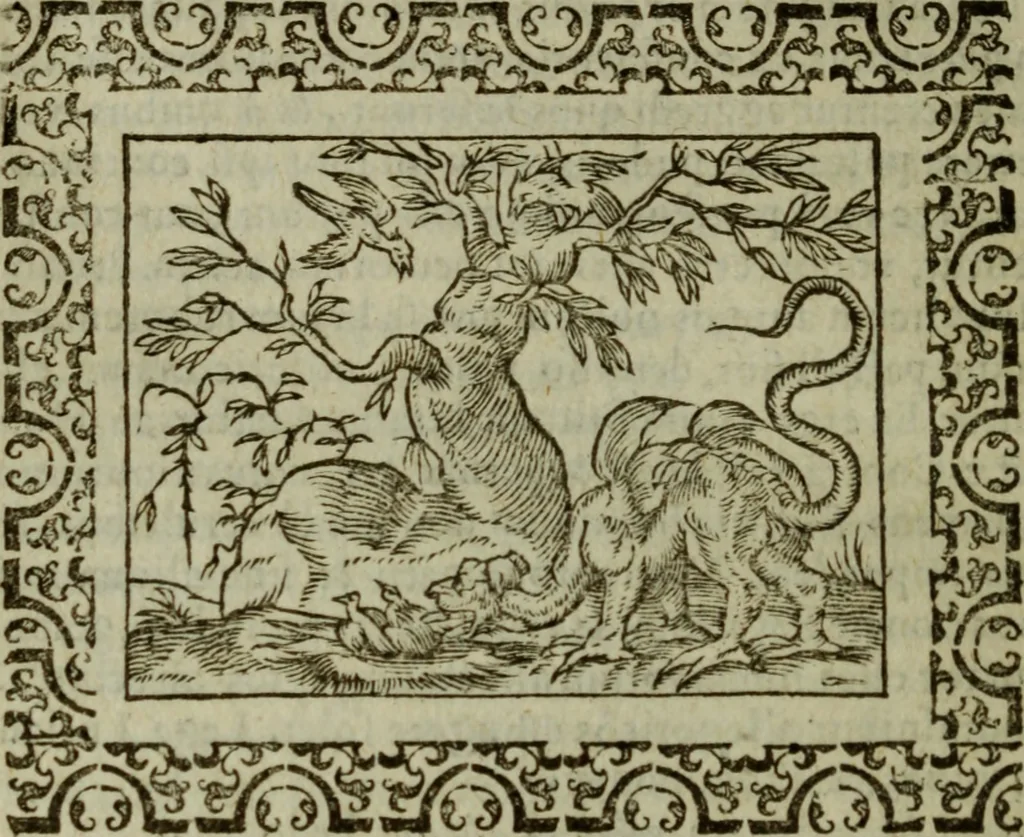 An illustration from Omnia Andreae Alciati v.c. emblemata : cum commentariis, quibus emblematum omnium aperta origine, mens authoris explicatur, & obscura omnia dubiaque illustrantur, 1583, leaf 457