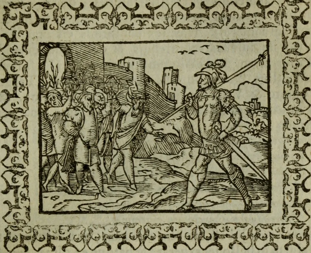 An illustration from Omnia Andreae Alciati v.c. emblemata : cum commentariis, quibus emblematum omnium aperta origine, mens authoris explicatur, & obscura omnia dubiaque illustrantur, 1583, leaf 466