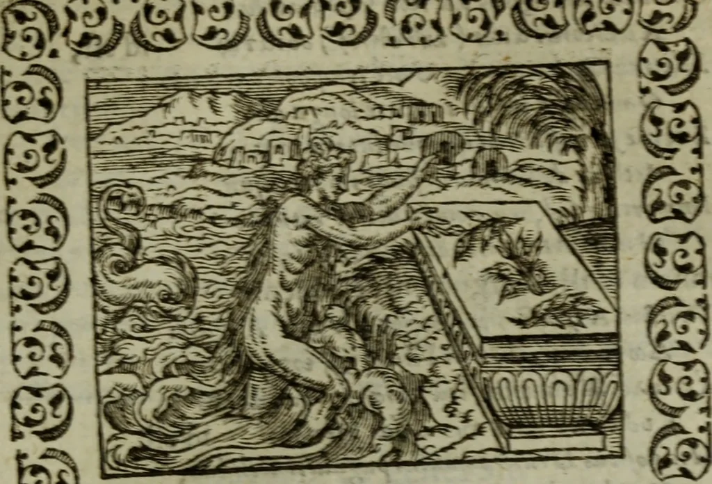 An illustration from Omnia Andreae Alciati v.c. emblemata : cum commentariis, quibus emblematum omnium aperta origine, mens authoris explicatur, & obscura omnia dubiaque illustrantur, 1583, leaf 468