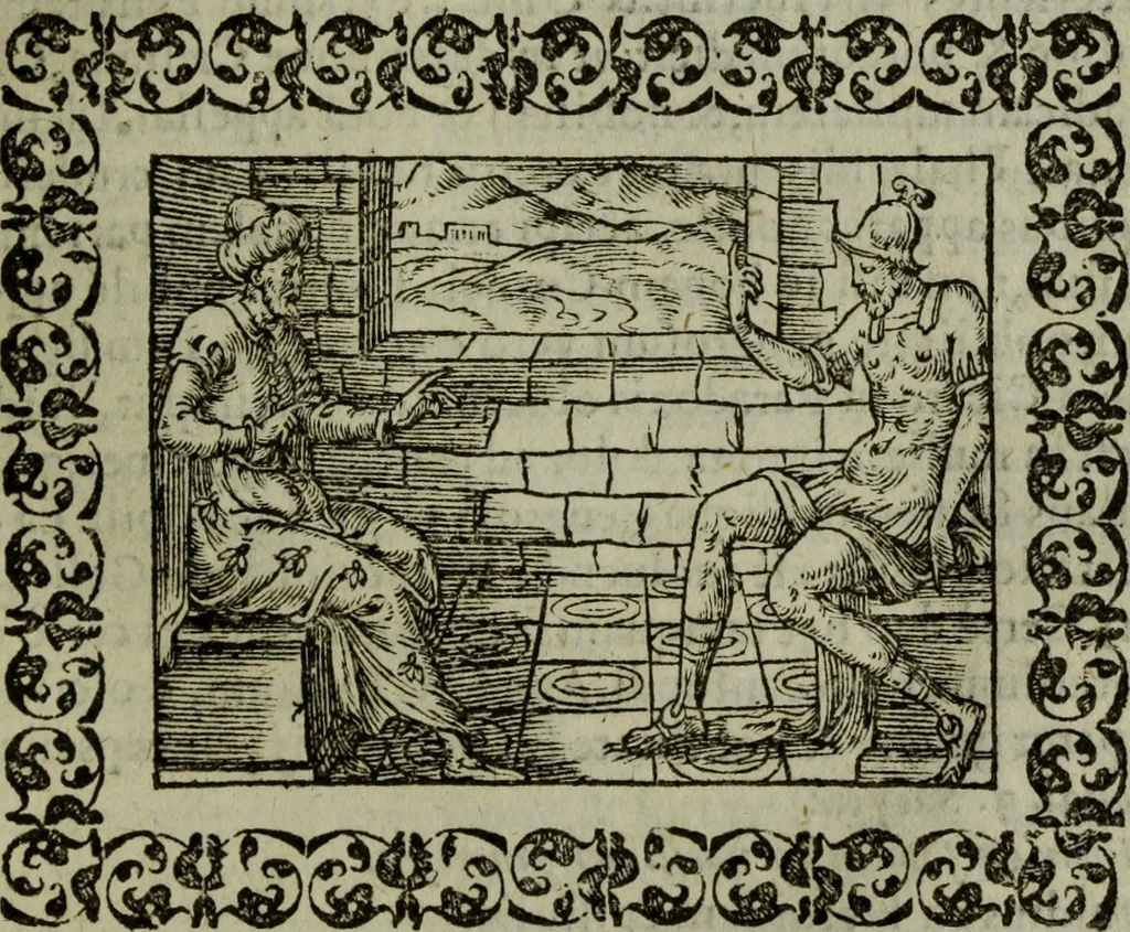 An illustration from Omnia Andreae Alciati v.c. emblemata : cum commentariis, quibus emblematum omnium aperta origine, mens authoris explicatur, & obscura omnia dubiaque illustrantur, 1583, leaf 470