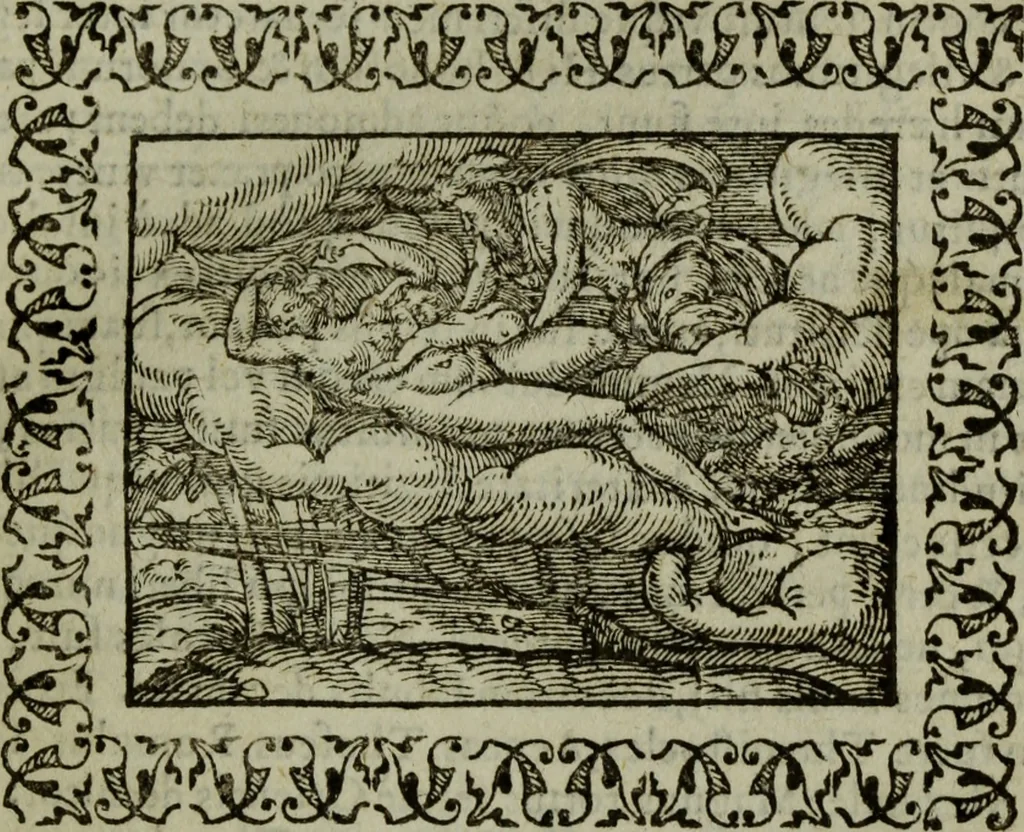 An illustration from Omnia Andreae Alciati v.c. emblemata : cum commentariis, quibus emblematum omnium aperta origine, mens authoris explicatur, & obscura omnia dubiaque illustrantur, 1583, leaf 482