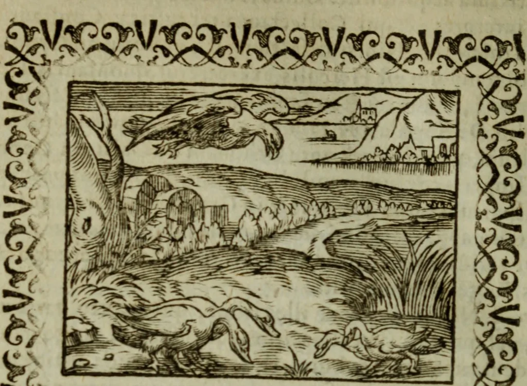 An illustration from Omnia Andreae Alciati v.c. emblemata : cum commentariis, quibus emblematum omnium aperta origine, mens authoris explicatur, & obscura omnia dubiaque illustrantur, 1583, leaf 485