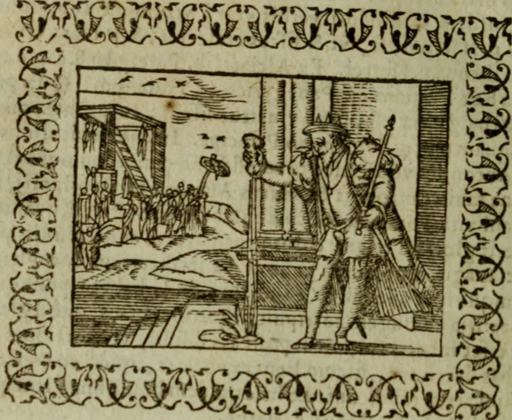 An illustration from Omnia Andreae Alciati v.c. emblemata : cum commentariis, quibus emblematum omnium aperta origine, mens authoris explicatur, & obscura omnia dubiaque illustrantur, 1583, leaf 507