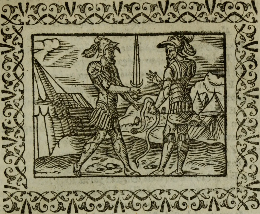 An illustration from Omnia Andreae Alciati v.c. emblemata : cum commentariis, quibus emblematum omnium aperta origine, mens authoris explicatur, & obscura omnia dubiaque illustrantur, 1583, leaf 554