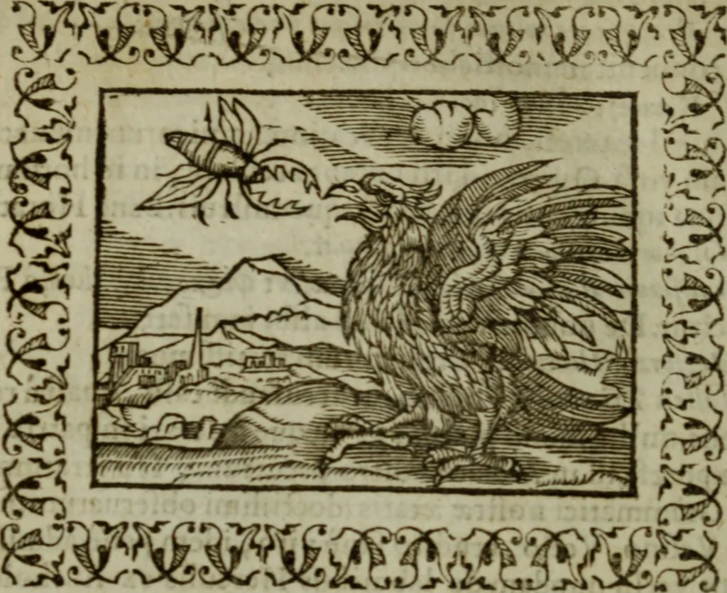 An illustration from Omnia Andreae Alciati v.c. emblemata : cum commentariis, quibus emblematum omnium aperta origine, mens authoris explicatur, & obscura omnia dubiaque illustrantur, 1583, leaf 557