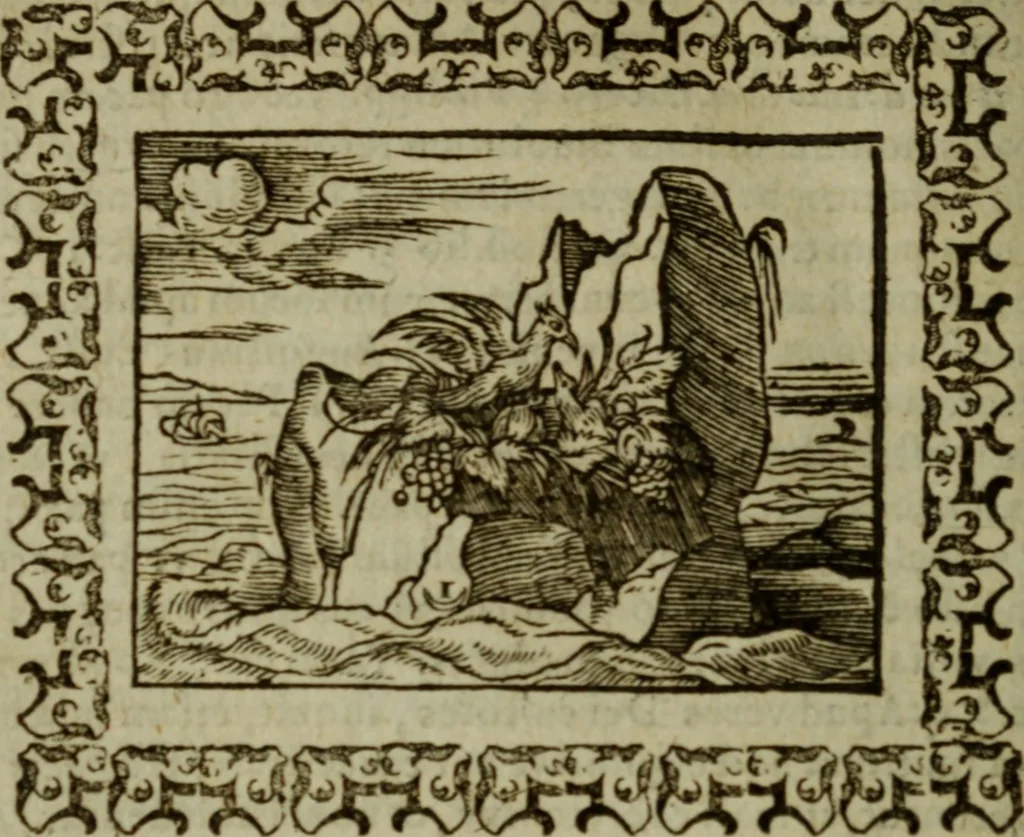 An illustration from Omnia Andreae Alciati v.c. emblemata : cum commentariis, quibus emblematum omnium aperta origine, mens authoris explicatur, & obscura omnia dubiaque illustrantur, 1583, leaf 585