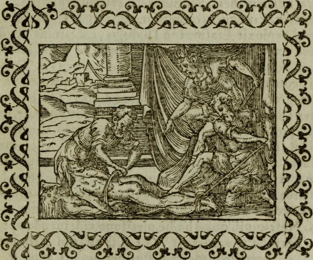 An illustration from Omnia Andreae Alciati v.c. emblemata : cum commentariis, quibus emblematum omnium aperta origine, mens authoris explicatur, & obscura omnia dubiaque illustrantur, 1583, leaf 648
