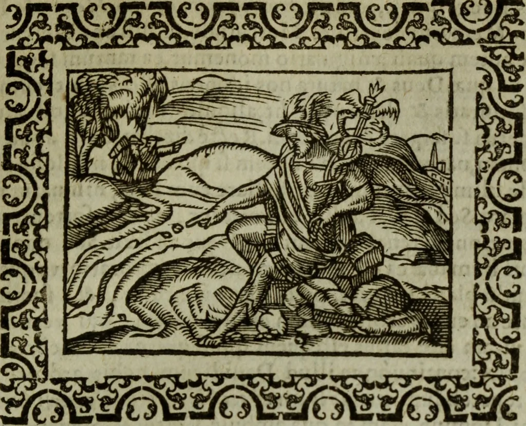 An illustration from Omnia Andreae Alciati v.c. emblemata : cum commentariis, quibus emblematum omnium aperta origine, mens authoris explicatur, & obscura omnia dubiaque illustrantur, 1583, leaf 70