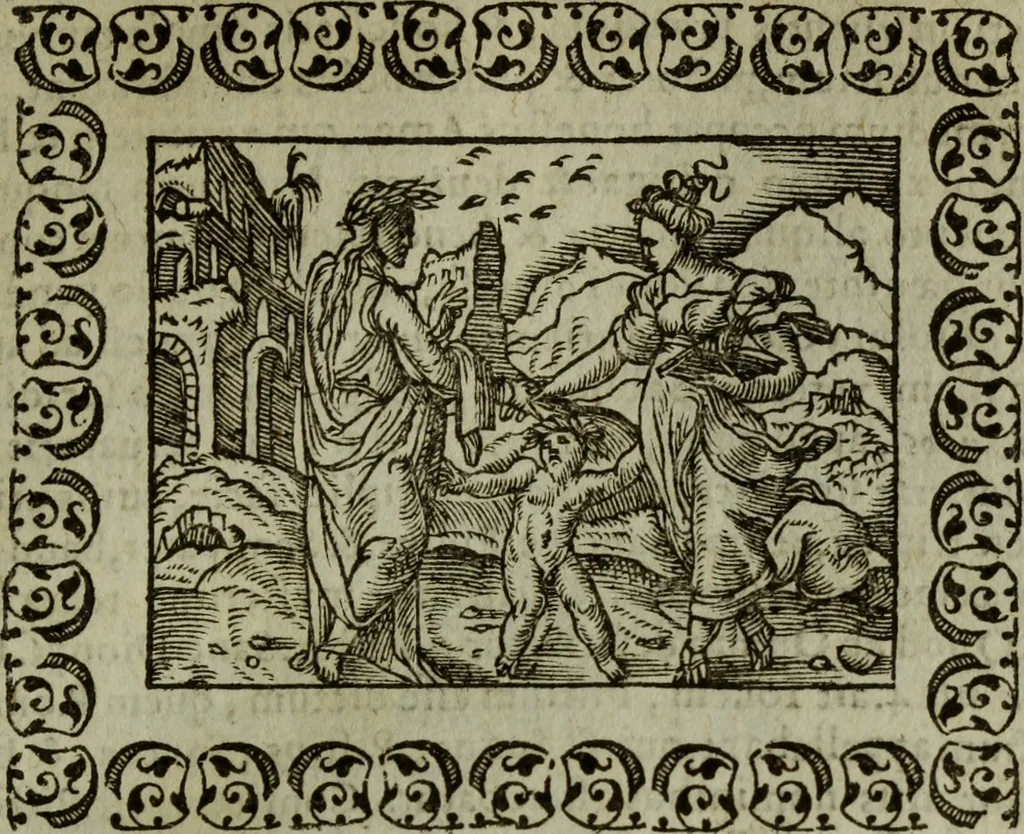 An illustration from Omnia Andreae Alciati v.c. emblemata : cum commentariis, quibus emblematum omnium aperta origine, mens authoris explicatur, & obscura omnia dubiaque illustrantur, 1583, leaf 74