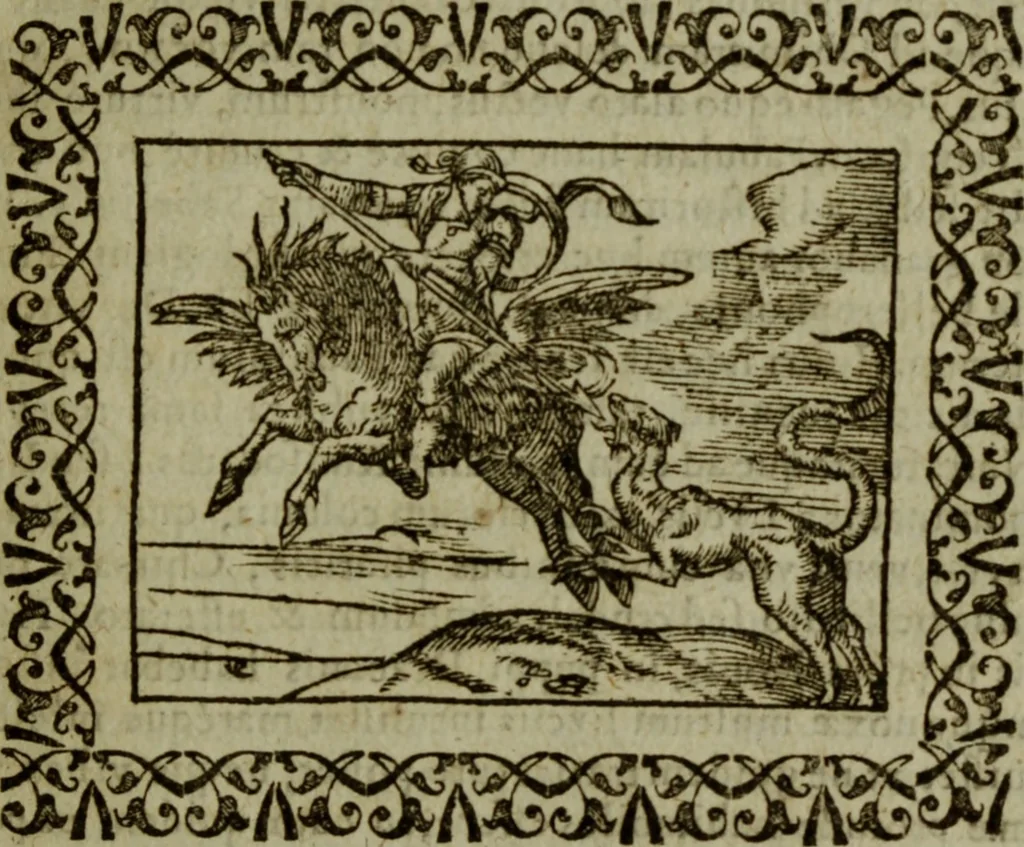 An illustration from Omnia Andreae Alciati v.c. emblemata : cum commentariis, quibus emblematum omnium aperta origine, mens authoris explicatur, & obscura omnia dubiaque illustrantur, 1583, leaf 92