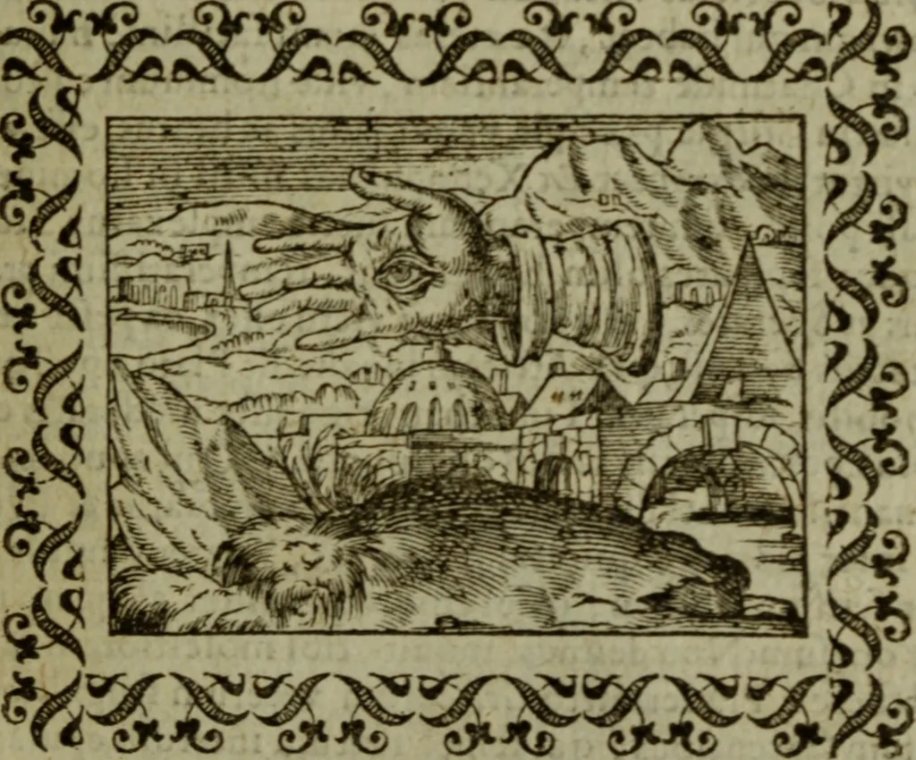 An illustration from Omnia Andreae Alciati v.c. emblemata : cum commentariis, quibus emblematum omnium aperta origine, mens authoris explicatur, & obscura omnia dubiaque illustrantur, 1583, leaf 98