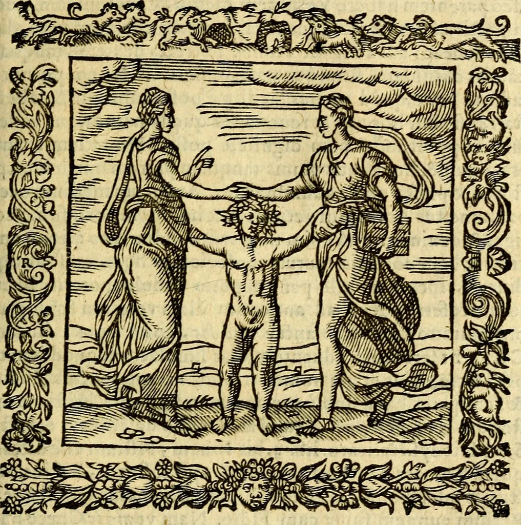 An illustration from Omnia Andreae Alciati v.c. emblemata, cum commentariis, quibus emblematum aperta origine mens auctoris explicatur, & obscura omnia, dubiáque illustrantur Adiectae ad calcem Notae posteriores, 1589, leaf 100
