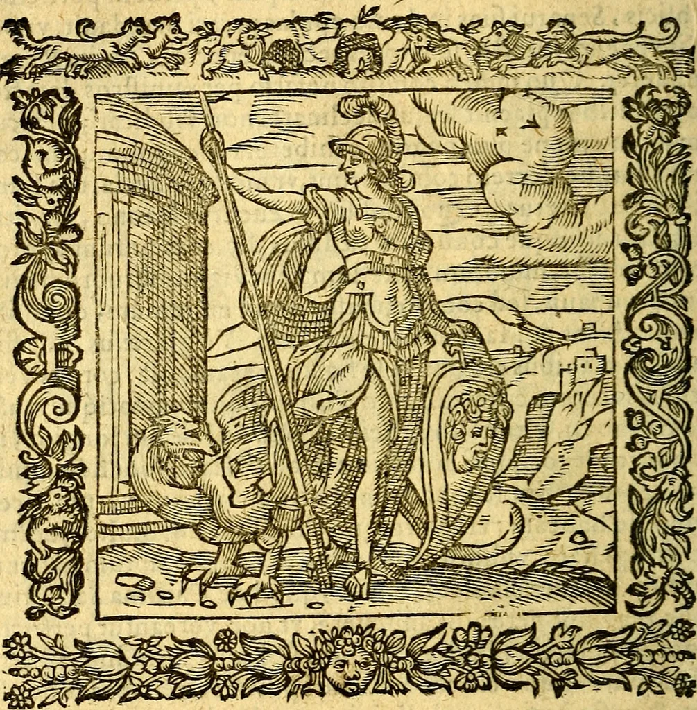An illustration from Omnia Andreae Alciati v.c. emblemata, cum commentariis, quibus emblematum aperta origine mens auctoris explicatur, & obscura omnia, dubiáque illustrantur Adiectae ad calcem Notae posteriores, 1589, leaf 149