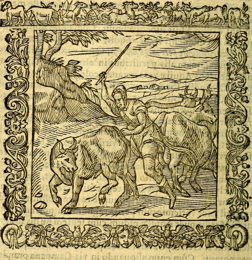 An illustration from Omnia Andreae Alciati v.c. emblemata, cum commentariis, quibus emblematum aperta origine mens auctoris explicatur, & obscura omnia, dubiáque illustrantur Adiectae ad calcem Notae posteriores, 1589, leaf 201