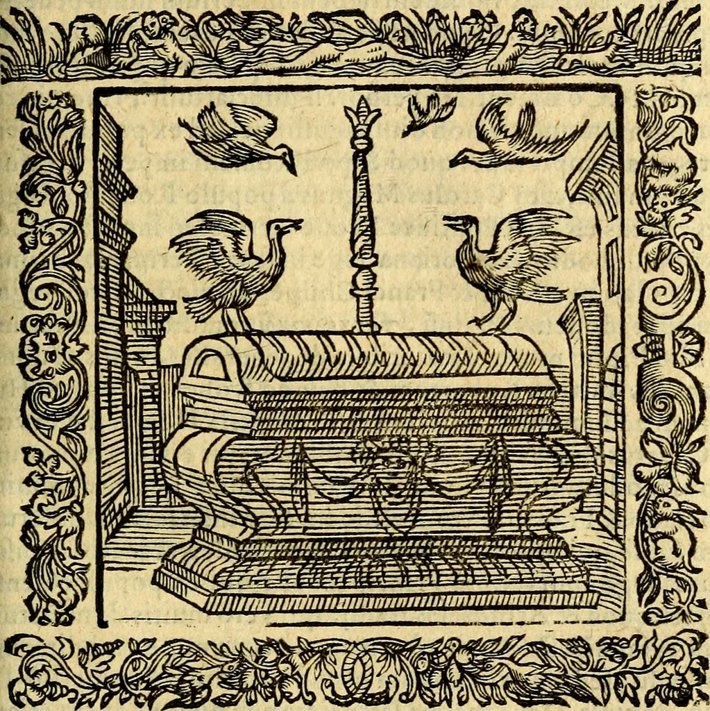 An illustration from Omnia Andreae Alciati v.c. emblemata, cum commentariis, quibus emblematum aperta origine mens auctoris explicatur, & obscura omnia, dubiáque illustrantur Adiectae ad calcem Notae posteriores, 1589, leaf 216