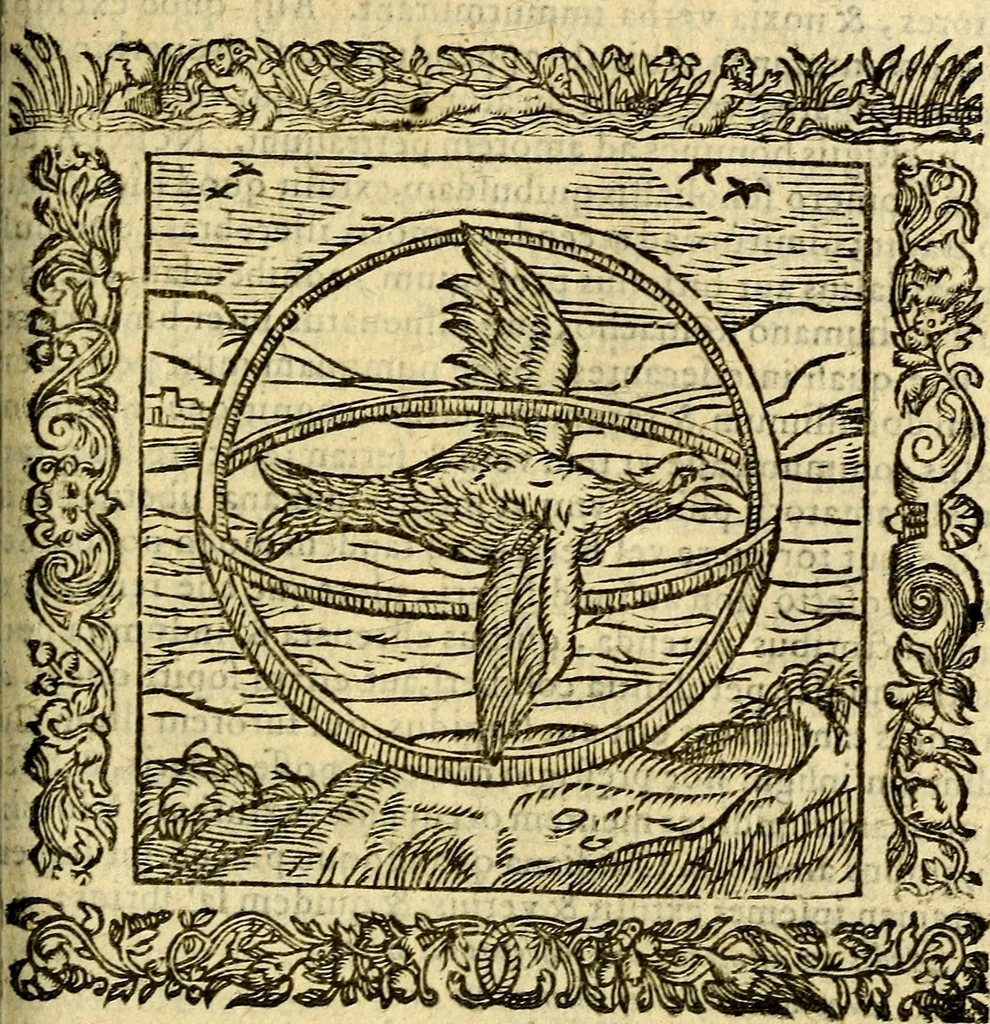 An illustration from Omnia Andreae Alciati v.c. emblemata, cum commentariis, quibus emblematum aperta origine mens auctoris explicatur, & obscura omnia, dubiáque illustrantur Adiectae ad calcem Notae posteriores, 1589, leaf 326