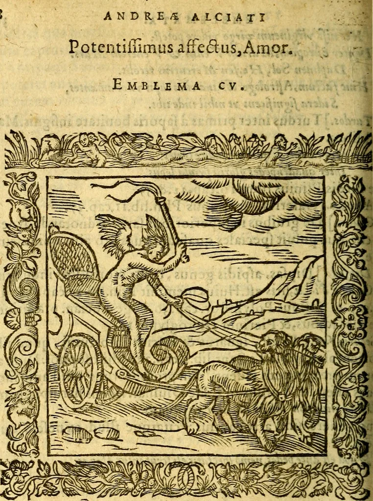 An illustration from Omnia Andreae Alciati v.c. emblemata, cum commentariis, quibus emblematum aperta origine mens auctoris explicatur, & obscura omnia, dubiáque illustrantur Adiectae ad calcem Notae posteriores, 1589, leaf 403