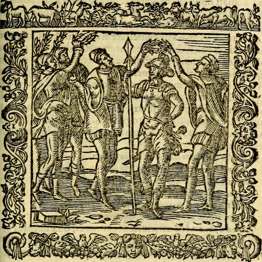An illustration from Omnia Andreae Alciati v.c. emblemata, cum commentariis, quibus emblematum aperta origine mens auctoris explicatur, & obscura omnia, dubiáque illustrantur Adiectae ad calcem Notae posteriores, 1589, leaf 510