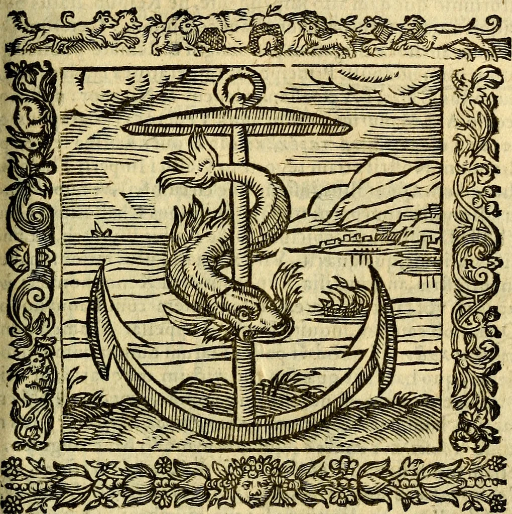 An illustration from Omnia Andreae Alciati v.c. emblemata, cum commentariis, quibus emblematum aperta origine mens auctoris explicatur, & obscura omnia, dubiáque illustrantur Adiectae ad calcem Notae posteriores, 1589, leaf 542
