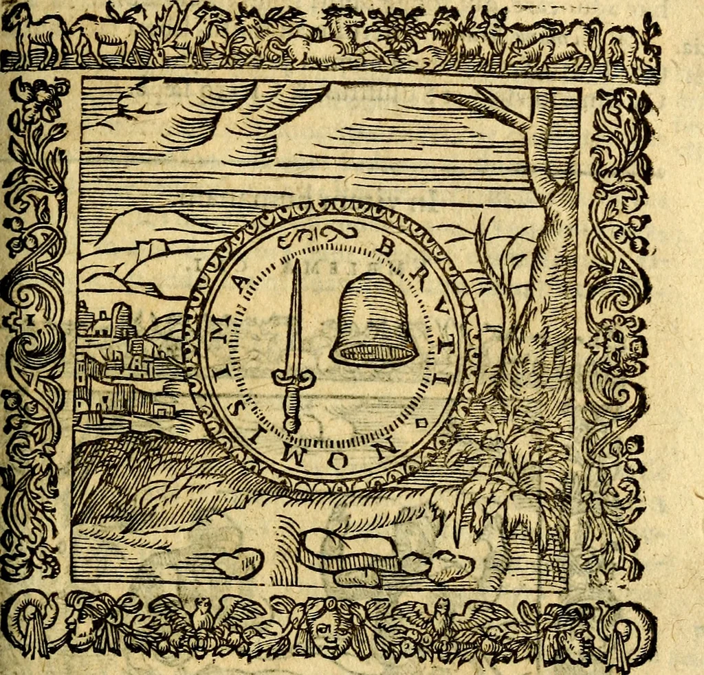 An illustration from Omnia Andreae Alciati v.c. emblemata, cum commentariis, quibus emblematum aperta origine mens auctoris explicatur, & obscura omnia, dubiáque illustrantur Adiectae ad calcem Notae posteriores, 1589, leaf 562