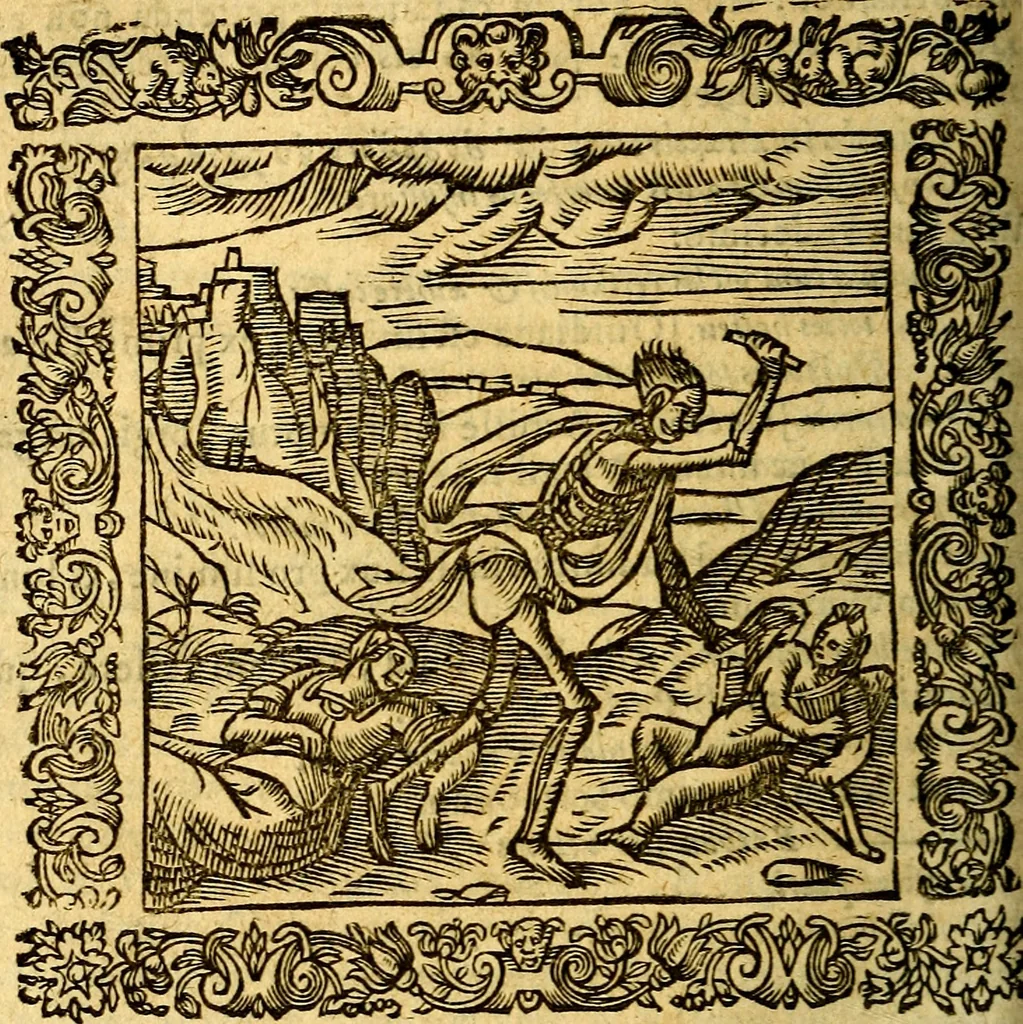 An illustration from Omnia Andreae Alciati v.c. emblemata, cum commentariis, quibus emblematum aperta origine mens auctoris explicatur, & obscura omnia, dubiáque illustrantur Adiectae ad calcem Notae posteriores, 1589, leaf 573