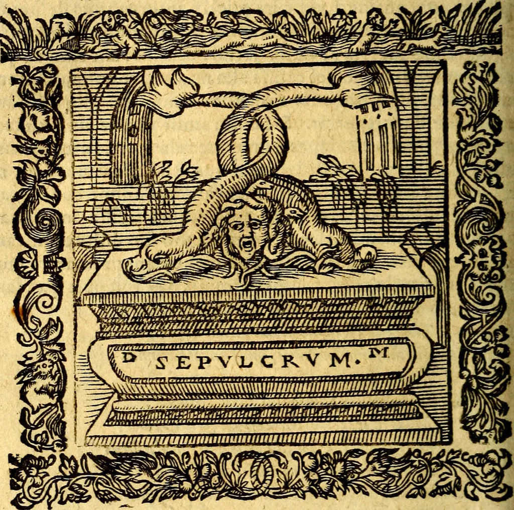 An illustration from Omnia Andreae Alciati v.c. emblemata, cum commentariis, quibus emblematum aperta origine mens auctoris explicatur, & obscura omnia, dubiáque illustrantur Adiectae ad calcem Notae posteriores, 1589, leaf 577