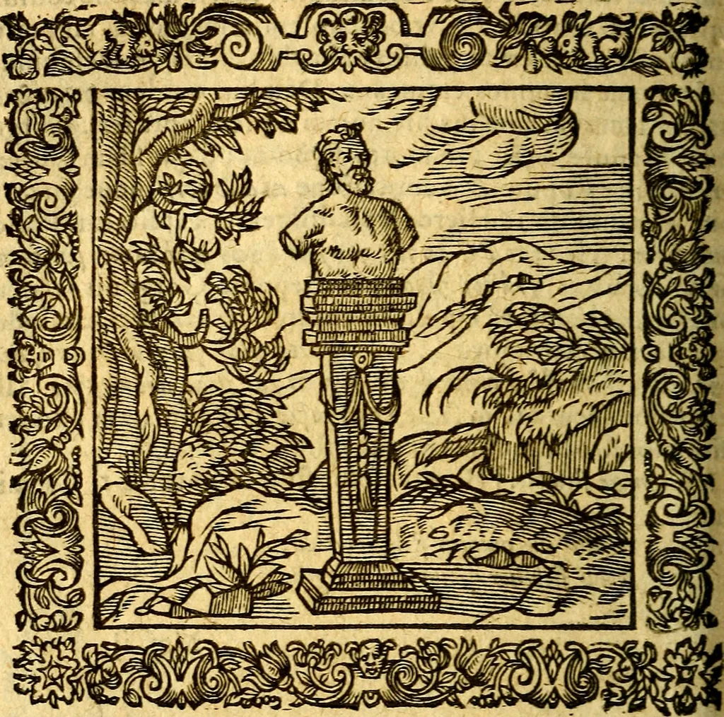 An illustration from Omnia Andreae Alciati v.c. emblemata, cum commentariis, quibus emblematum aperta origine mens auctoris explicatur, & obscura omnia, dubiáque illustrantur Adiectae ad calcem Notae posteriores, 1589, leaf 579