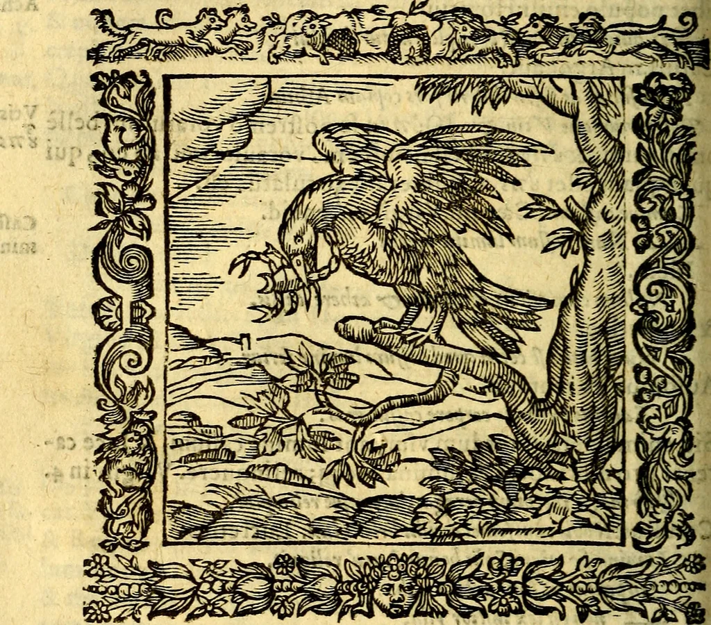 An illustration from Omnia Andreae Alciati v.c. emblemata, cum commentariis, quibus emblematum aperta origine mens auctoris explicatur, & obscura omnia, dubiáque illustrantur Adiectae ad calcem Notae posteriores, 1589, leaf 621