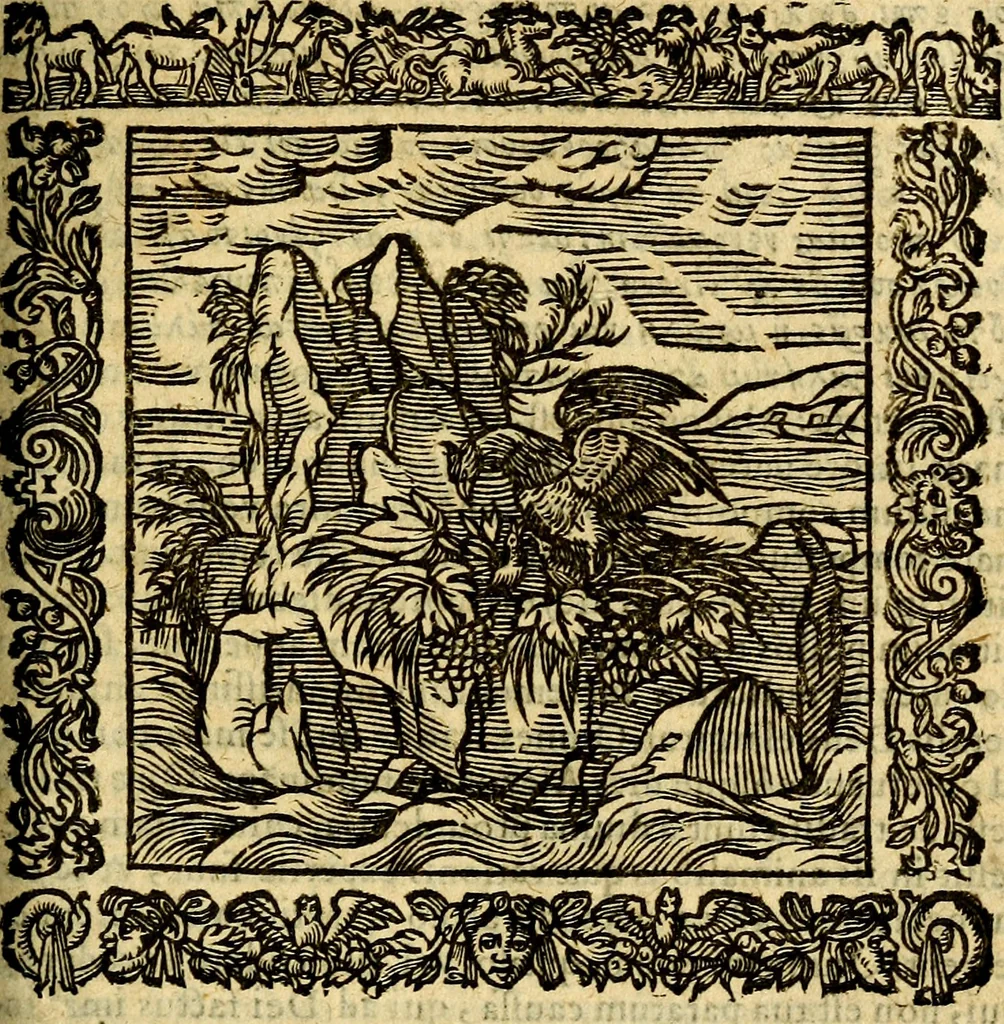 An illustration from Omnia Andreae Alciati v.c. emblemata, cum commentariis, quibus emblematum aperta origine mens auctoris explicatur, & obscura omnia, dubiáque illustrantur Adiectae ad calcem Notae posteriores, 1589, leaf 640