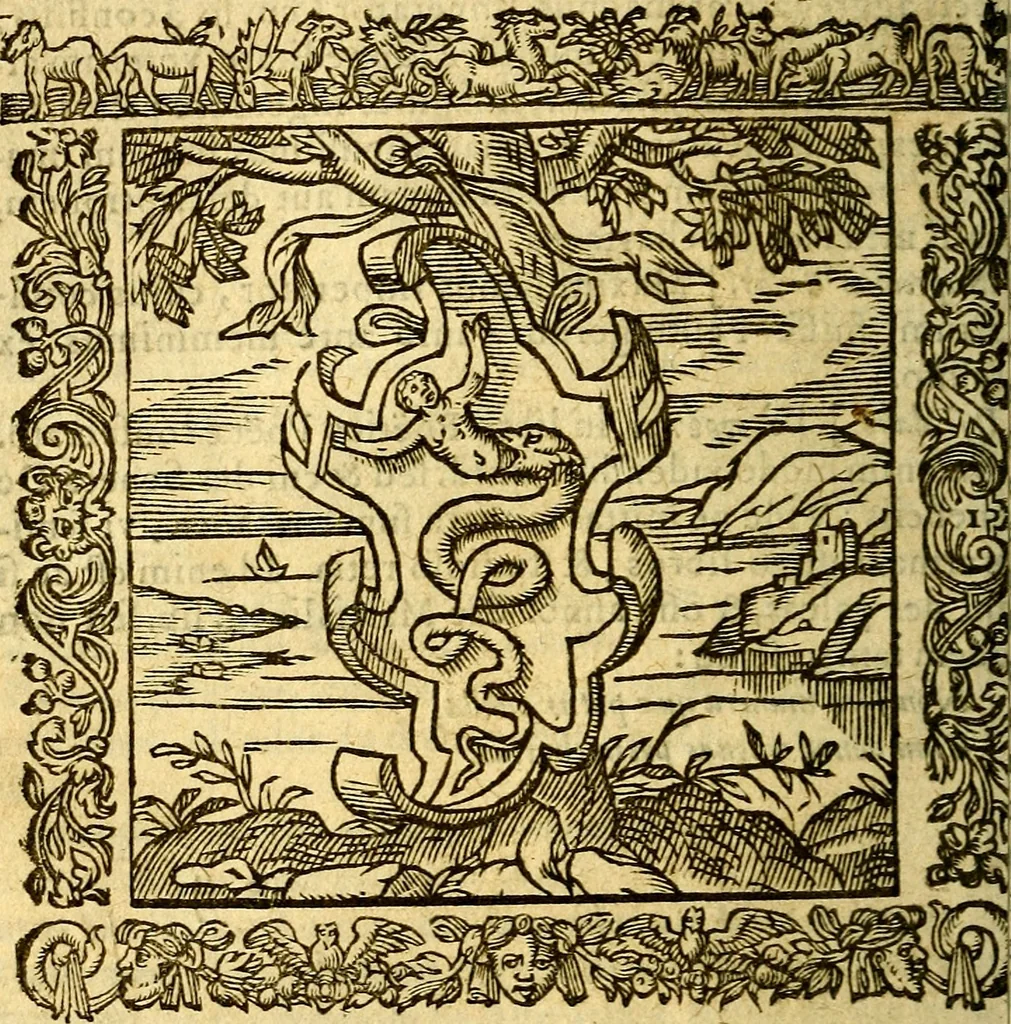 An illustration from Omnia Andreae Alciati v.c. emblemata, cum commentariis, quibus emblematum aperta origine mens auctoris explicatur, & obscura omnia, dubiáque illustrantur Adiectae ad calcem Notae posteriores, 1589, leaf 65