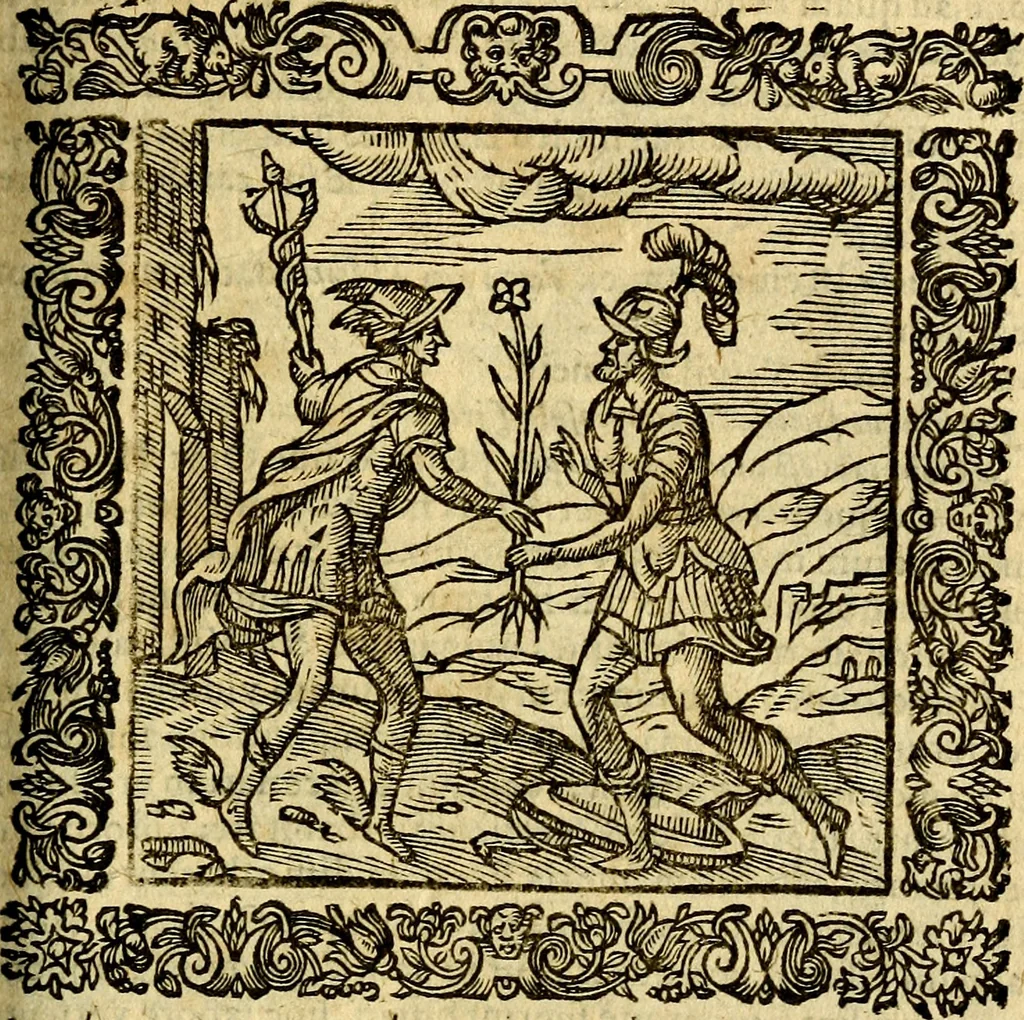 An illustration from Omnia Andreae Alciati v.c. emblemata, cum commentariis, quibus emblematum aperta origine mens auctoris explicatur, & obscura omnia, dubiáque illustrantur Adiectae ad calcem Notae posteriores, 1589, leaf 654