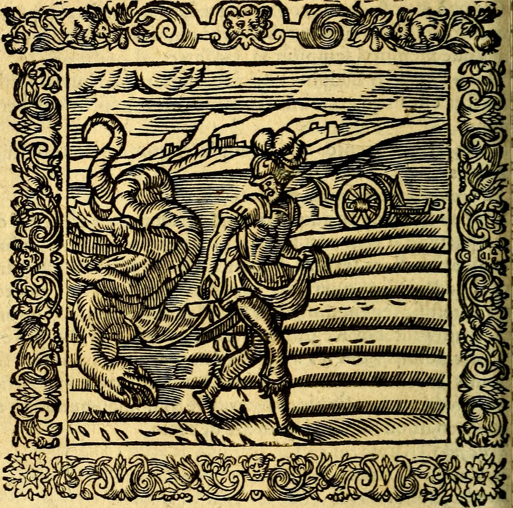 An illustration from Omnia Andreae Alciati v.c. emblemata, cum commentariis, quibus emblematum aperta origine mens auctoris explicatur, & obscura omnia, dubiáque illustrantur Adiectae ad calcem Notae posteriores, 1589, leaf 667