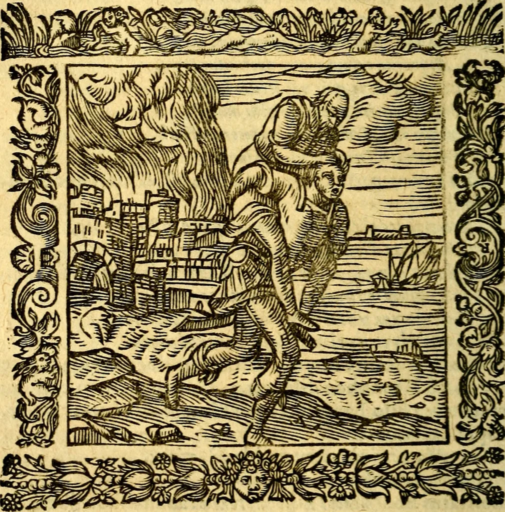 An illustration from Omnia Andreae Alciati v.c. emblemata, cum commentariis, quibus emblematum aperta origine mens auctoris explicatur, & obscura omnia, dubiáque illustrantur Adiectae ad calcem Notae posteriores, 1589, leaf 695