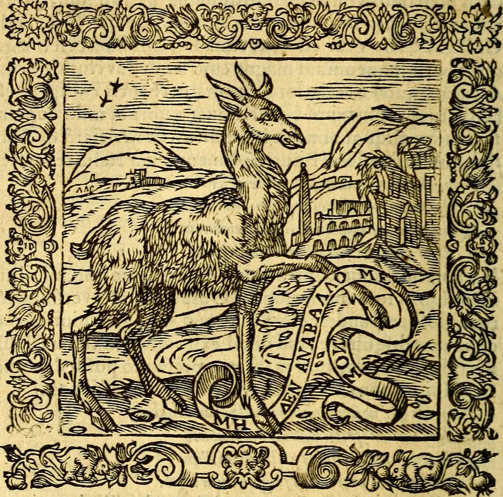 An illustration from Omnia Andreae Alciati v.c. emblemata, cum commentariis, quibus emblematum aperta origine mens auctoris explicatur, & obscura omnia, dubiáque illustrantur Adiectae ad calcem Notae posteriores, 1589, leaf 75