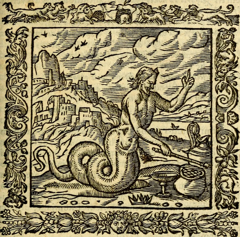 An illustration from Omnia Andreae Alciati v.c. emblemata, cum commentariis, quibus emblematum aperta origine mens auctoris explicatur, & obscura omnia, dubiáque illustrantur Adiectae ad calcem Notae posteriores, 1589, leaf 84