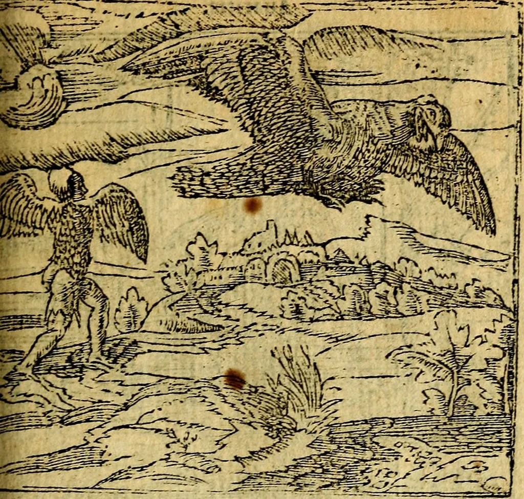 An illustration from Omnia D. And. Alciati emblemata : ad quae singula, praeter concinnas acutásque inscriptiones, lepidas & expressas imagines, ac caetera omnia, quae prioribus nostris editionibus cúm ad eorum distinctionem, tum ad ornatum & correctionem adhibita continebantur, : nunc primùm perelegantia persubtiliáq[ue] adiecta sunt epimuthia, quibus emblematum amplitudo quaecunq[ue] in iis dubia sunt aut obscura, tanquam perspicuis illustrantur, 1566, leaf 100