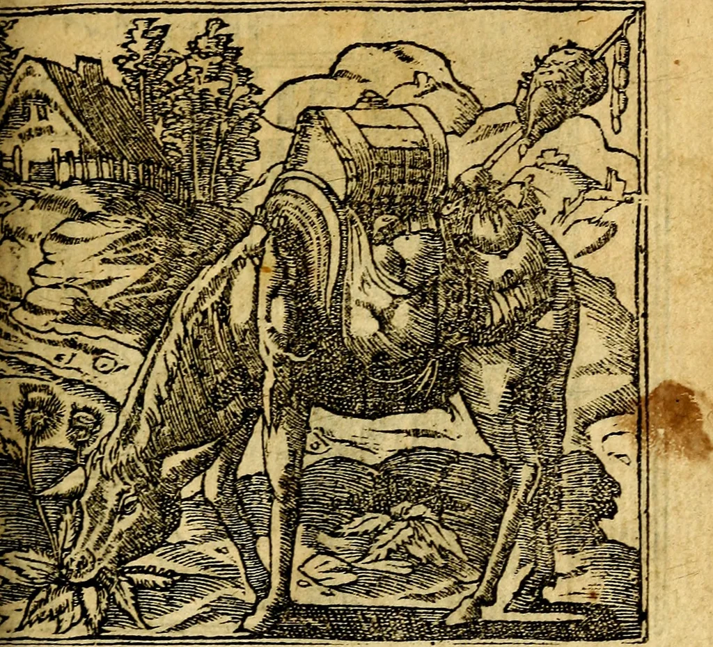 An illustration from Omnia D. And. Alciati emblemata : ad quae singula, praeter concinnas acutásque inscriptiones, lepidas & expressas imagines, ac caetera omnia, quae prioribus nostris editionibus cúm ad eorum distinctionem, tum ad ornatum & correctionem adhibita continebantur, : nunc primùm perelegantia persubtiliáq[ue] adiecta sunt epimuthia, quibus emblematum amplitudo quaecunq[ue] in iis dubia sunt aut obscura, tanquam perspicuis illustrantur, 1566, leaf 102