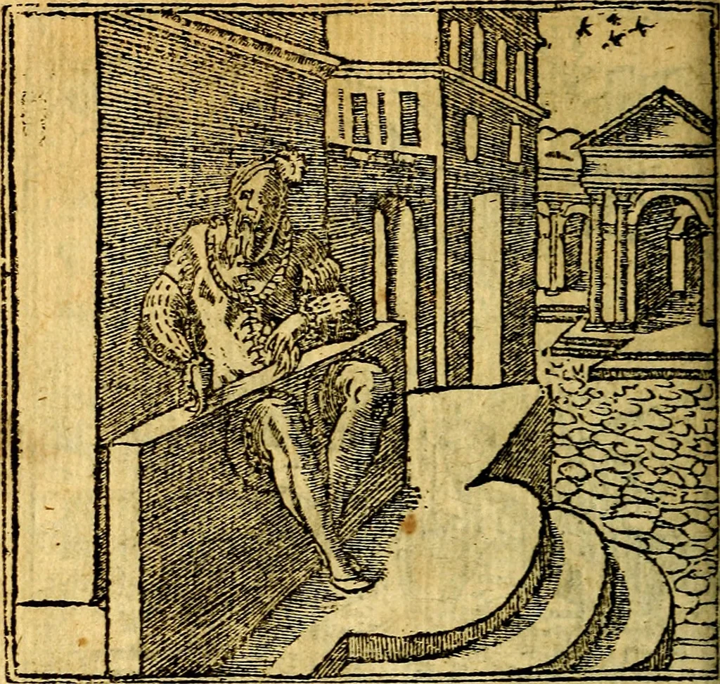 An illustration from Omnia D. And. Alciati emblemata : ad quae singula, praeter concinnas acutásque inscriptiones, lepidas & expressas imagines, ac caetera omnia, quae prioribus nostris editionibus cúm ad eorum distinctionem, tum ad ornatum & correctionem adhibita continebantur, : nunc primùm perelegantia persubtiliáq[ue] adiecta sunt epimuthia, quibus emblematum amplitudo quaecunq[ue] in iis dubia sunt aut obscura, tanquam perspicuis illustrantur, 1566, leaf 103