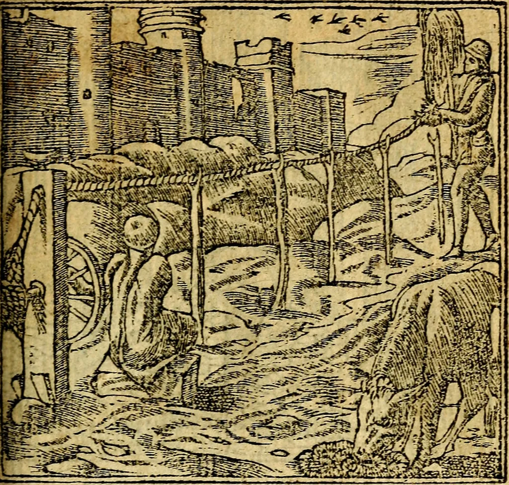 An illustration from Omnia D. And. Alciati emblemata : ad quae singula, praeter concinnas acutásque inscriptiones, lepidas & expressas imagines, ac caetera omnia, quae prioribus nostris editionibus cúm ad eorum distinctionem, tum ad ornatum & correctionem adhibita continebantur, : nunc primùm perelegantia persubtiliáq[ue] adiecta sunt epimuthia, quibus emblematum amplitudo quaecunq[ue] in iis dubia sunt aut obscura, tanquam perspicuis illustrantur, 1566, leaf 108
