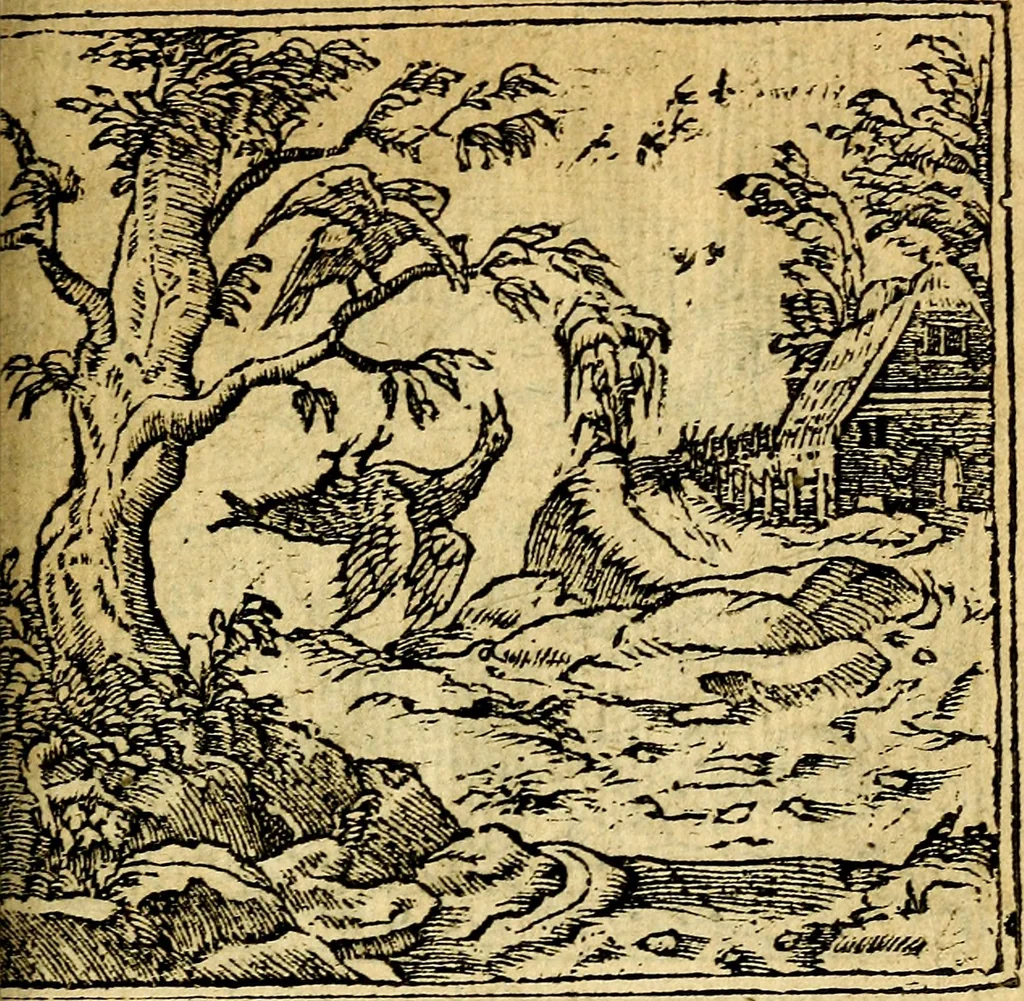An illustration from Omnia D. And. Alciati emblemata : ad quae singula, praeter concinnas acutásque inscriptiones, lepidas & expressas imagines, ac caetera omnia, quae prioribus nostris editionibus cúm ad eorum distinctionem, tum ad ornatum & correctionem adhibita continebantur, : nunc primùm perelegantia persubtiliáq[ue] adiecta sunt epimuthia, quibus emblematum amplitudo quaecunq[ue] in iis dubia sunt aut obscura, tanquam perspicuis illustrantur, 1566, leaf 110