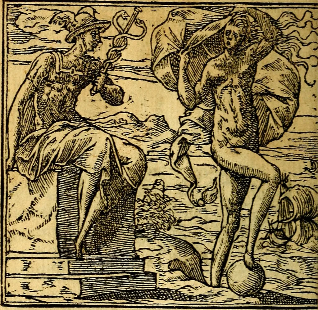 An illustration from Omnia D. And. Alciati emblemata : ad quae singula, praeter concinnas acutásque inscriptiones, lepidas & expressas imagines, ac caetera omnia, quae prioribus nostris editionibus cúm ad eorum distinctionem, tum ad ornatum & correctionem adhibita continebantur, : nunc primùm perelegantia persubtiliáq[ue] adiecta sunt epimuthia, quibus emblematum amplitudo quaecunq[ue] in iis dubia sunt aut obscura, tanquam perspicuis illustrantur, 1566, leaf 117
