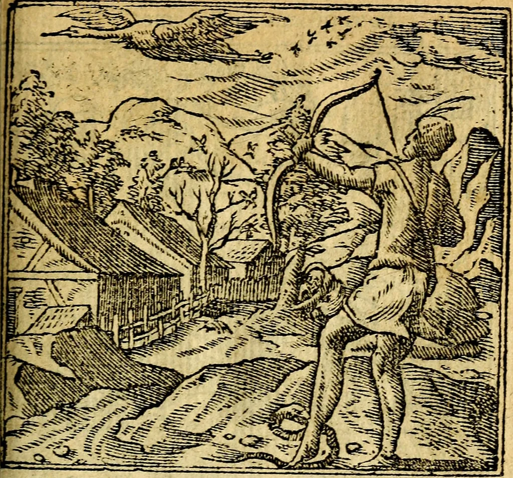 An illustration from Omnia D. And. Alciati emblemata : ad quae singula, praeter concinnas acutásque inscriptiones, lepidas & expressas imagines, ac caetera omnia, quae prioribus nostris editionibus cúm ad eorum distinctionem, tum ad ornatum & correctionem adhibita continebantur, : nunc primùm perelegantia persubtiliáq[ue] adiecta sunt epimuthia, quibus emblematum amplitudo quaecunq[ue] in iis dubia sunt aut obscura, tanquam perspicuis illustrantur, 1566, leaf 124