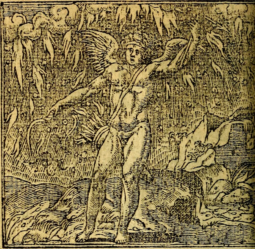 An illustration from Omnia D. And. Alciati emblemata : ad quae singula, praeter concinnas acutásque inscriptiones, lepidas & expressas imagines, ac caetera omnia, quae prioribus nostris editionibus cúm ad eorum distinctionem, tum ad ornatum & correctionem adhibita continebantur, : nunc primùm perelegantia persubtiliáq[ue] adiecta sunt epimuthia, quibus emblematum amplitudo quaecunq[ue] in iis dubia sunt aut obscura, tanquam perspicuis illustrantur, 1566, leaf 127