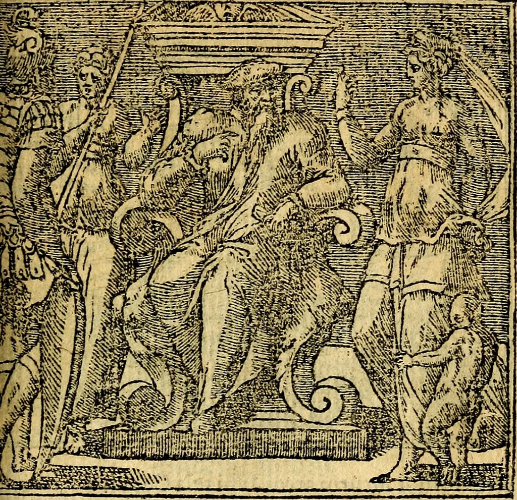 An illustration from Omnia D. And. Alciati emblemata : ad quae singula, praeter concinnas acutásque inscriptiones, lepidas & expressas imagines, ac caetera omnia, quae prioribus nostris editionibus cúm ad eorum distinctionem, tum ad ornatum & correctionem adhibita continebantur, : nunc primùm perelegantia persubtiliáq[ue] adiecta sunt epimuthia, quibus emblematum amplitudo quaecunq[ue] in iis dubia sunt aut obscura, tanquam perspicuis illustrantur, 1566, leaf 128
