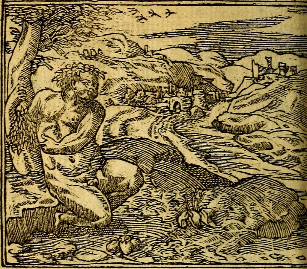 An illustration from Omnia D. And. Alciati emblemata : ad quae singula, praeter concinnas acutásque inscriptiones, lepidas & expressas imagines, ac caetera omnia, quae prioribus nostris editionibus cúm ad eorum distinctionem, tum ad ornatum & correctionem adhibita continebantur, : nunc primùm perelegantia persubtiliáq[ue] adiecta sunt epimuthia, quibus emblematum amplitudo quaecunq[ue] in iis dubia sunt aut obscura, tanquam perspicuis illustrantur, 1566, leaf 129