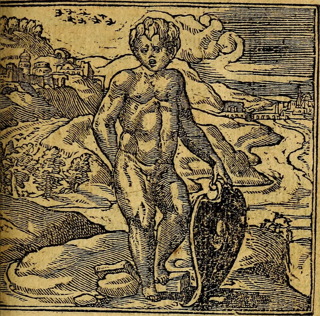 An illustration from Omnia D. And. Alciati emblemata : ad quae singula, praeter concinnas acutásque inscriptiones, lepidas & expressas imagines, ac caetera omnia, quae prioribus nostris editionibus cúm ad eorum distinctionem, tum ad ornatum & correctionem adhibita continebantur, : nunc primùm perelegantia persubtiliáq[ue] adiecta sunt epimuthia, quibus emblematum amplitudo quaecunq[ue] in iis dubia sunt aut obscura, tanquam perspicuis illustrantur, 1566, leaf 134