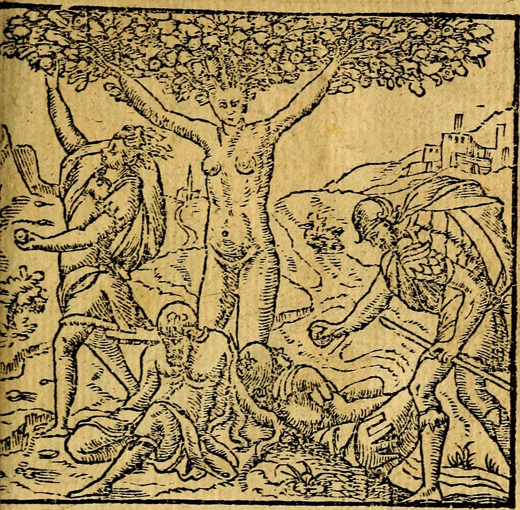 An illustration from Omnia D. And. Alciati emblemata : ad quae singula, praeter concinnas acutásque inscriptiones, lepidas & expressas imagines, ac caetera omnia, quae prioribus nostris editionibus cúm ad eorum distinctionem, tum ad ornatum & correctionem adhibita continebantur, : nunc primùm perelegantia persubtiliáq[ue] adiecta sunt epimuthia, quibus emblematum amplitudo quaecunq[ue] in iis dubia sunt aut obscura, tanquam perspicuis illustrantur, 1566, leaf 136