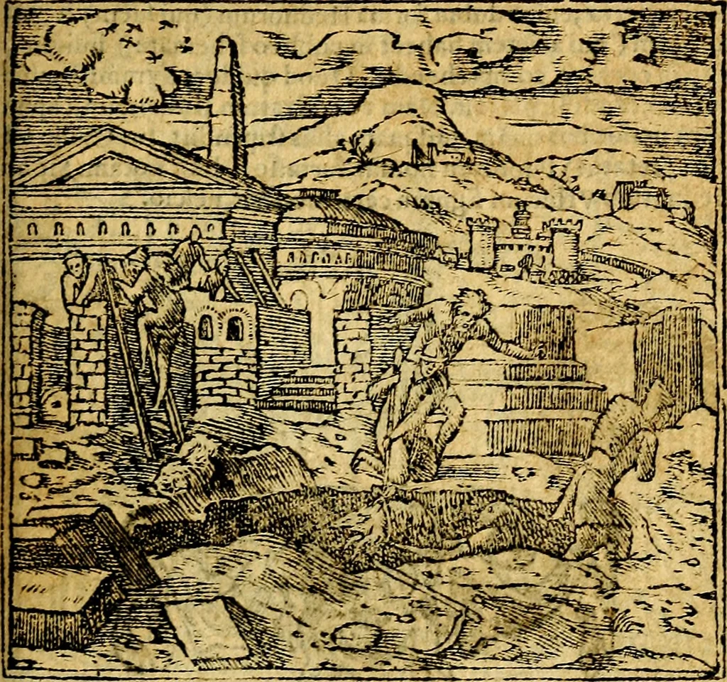 An illustration from Omnia D. And. Alciati emblemata : ad quae singula, praeter concinnas acutásque inscriptiones, lepidas & expressas imagines, ac caetera omnia, quae prioribus nostris editionibus cúm ad eorum distinctionem, tum ad ornatum & correctionem adhibita continebantur, : nunc primùm perelegantia persubtiliáq[ue] adiecta sunt epimuthia, quibus emblematum amplitudo quaecunq[ue] in iis dubia sunt aut obscura, tanquam perspicuis illustrantur, 1566, leaf 14