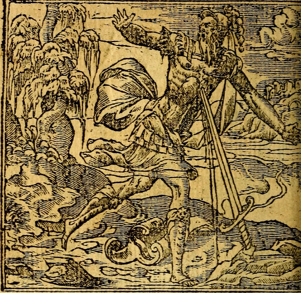 An illustration from Omnia D. And. Alciati emblemata : ad quae singula, praeter concinnas acutásque inscriptiones, lepidas & expressas imagines, ac caetera omnia, quae prioribus nostris editionibus cúm ad eorum distinctionem, tum ad ornatum & correctionem adhibita continebantur, : nunc primùm perelegantia persubtiliáq[ue] adiecta sunt epimuthia, quibus emblematum amplitudo quaecunq[ue] in iis dubia sunt aut obscura, tanquam perspicuis illustrantur, 1566, leaf 143